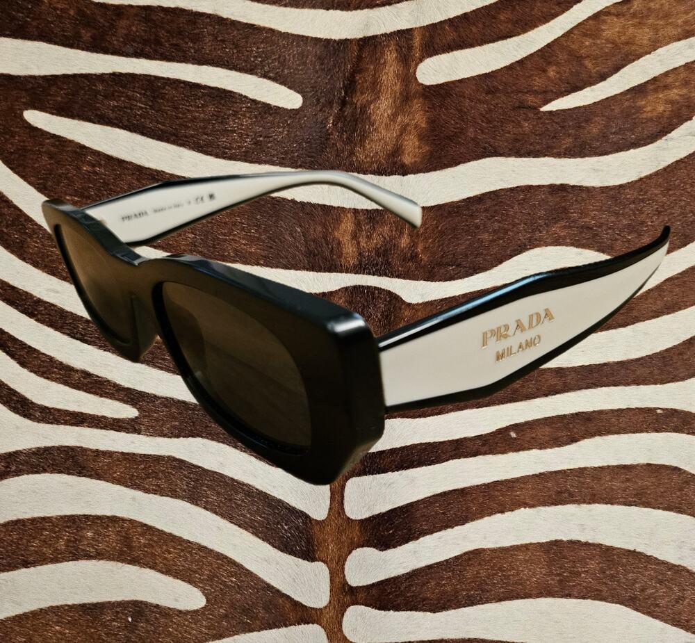 Prada PR B05S Black Rectangle Sunglasses Dark Gray Lenses